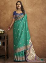 Banarasi Silk Teal Party Wear Weaving Saree